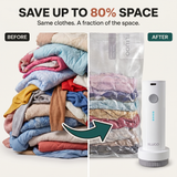 Before and after — clothes compressed up to 80% smaller with Eluqo vacuum bags